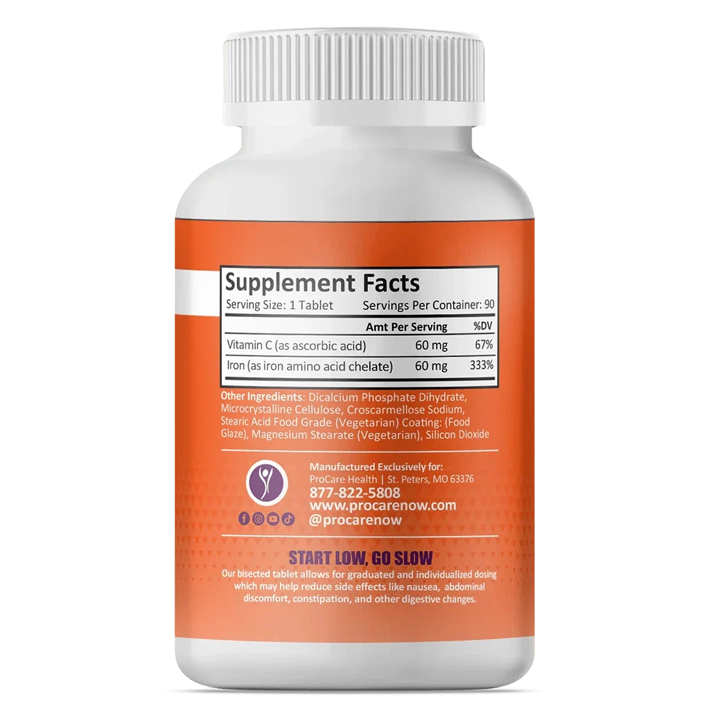 Iron Chelate 60mg + Vitamin C | Bisected Tablet | 90 Count - Image 3