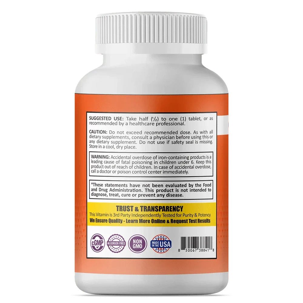Iron Chelate 60mg + Vitamin C | Bisected Tablet | 90 Count - Image 4