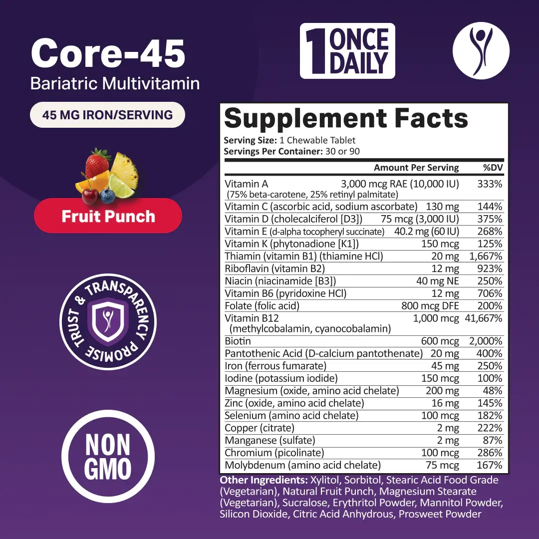 Core-45 Bariatric Multivitamin | Once-Daily Chewable | Fruit Punch - Image 4